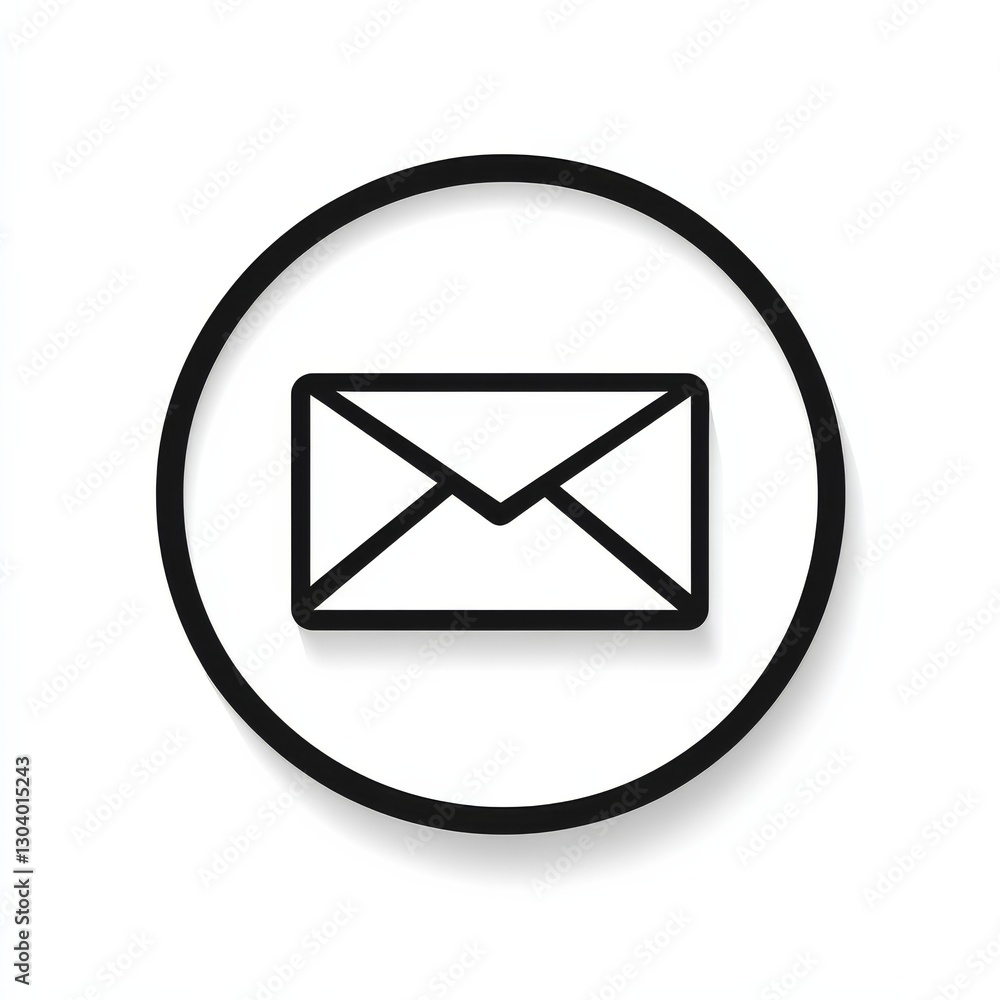 Poster email icon in black circle: simple graphic for communication and notifications, vector design