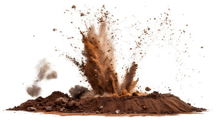 Explosion of dry soil on a transparent background