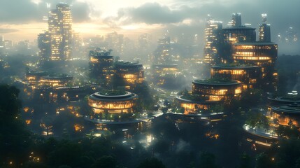 Fototapeta premium Innovative Future City Powered by Pedestrian Kinetic Energy Integrating Green Technology