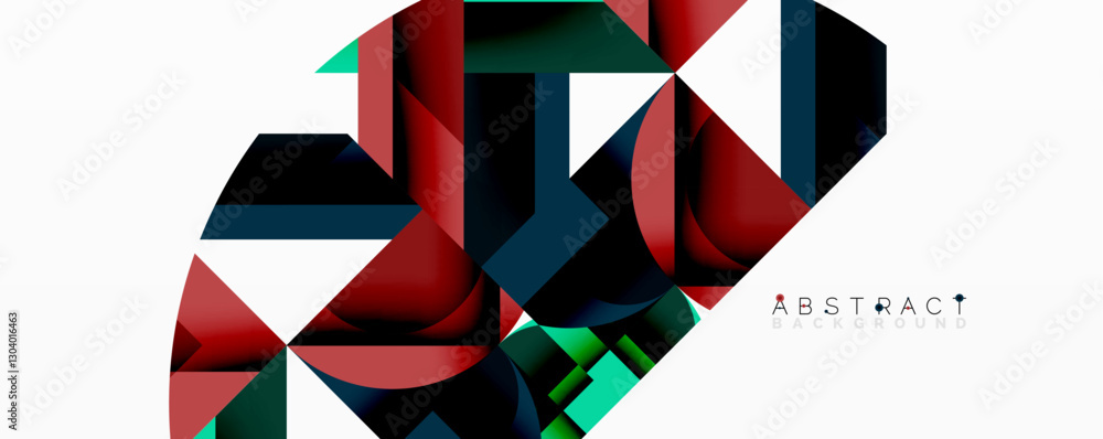 Poster Abstract geometric composition with interlocking circular and angular shapes, featuring smooth gradients and sharp contrasts on a white background