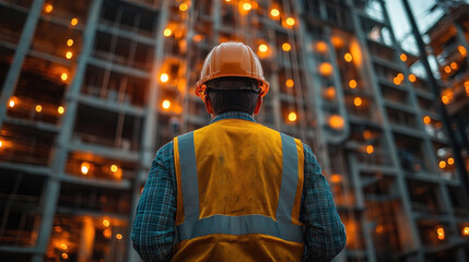 Fototapeta premium Civil engineers analyzing foundation strength at a construction site, conducting soil stability tests, ensuring optimal load distribution for skyscraper development