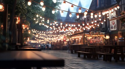 Fototapeta premium Evening market street, fair lights, medieval town