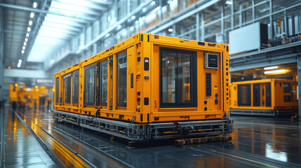 Engineers working on modular construction, refining prefabricated building assembly, optimizing real-time AI-powered logistics for rapid urban expansion