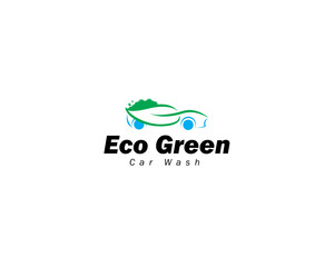 Eco car wash logo design template cars and leaves accompanied by soap foam