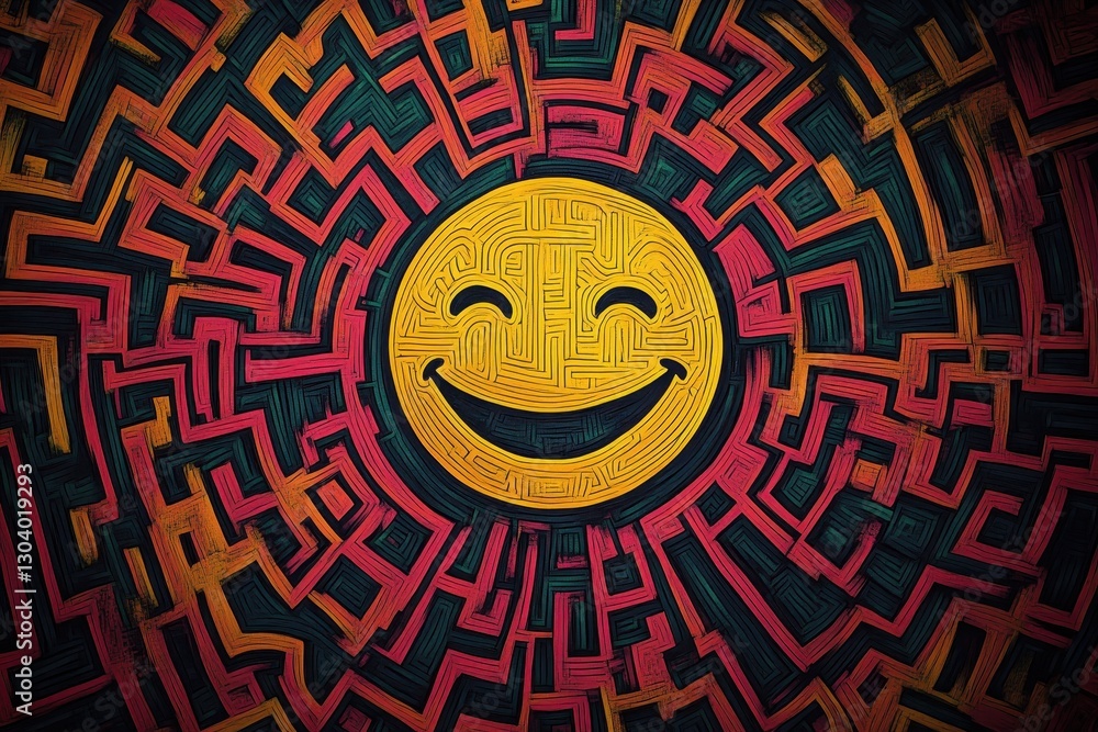 Poster a colorful concentric circle design featuring a smiling face