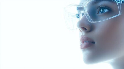 Woman in glasses gazing upwards in contemplation, a portrait of thought and vision