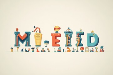 Animated illustrative artwork spelling a word with embellished colorful letters