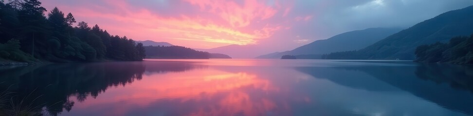 Fototapeta premium Pre-dawn light paints the Irish lake with soft hues , ethereal, atmosphere