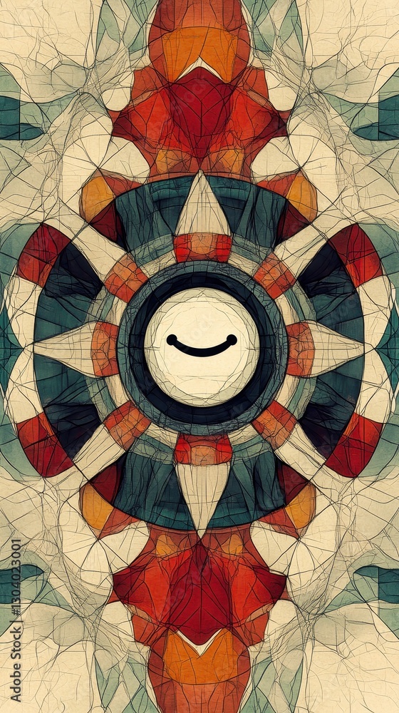 Poster a colorful abstract circular design with a smiley face detail