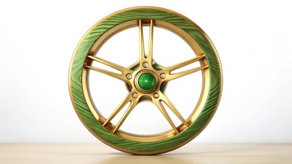 Futuristic Golden Wheel Drone Photo: Minimalist Wooden Texture, Earthy Greens