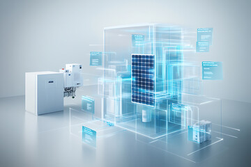 Solar energy system visualization modern technology hub digital render clean environment futuristic view renewable energy concept