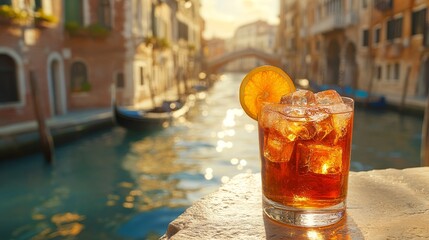 A refreshing cocktail with an ice cube and orange slice garnish. World Cocktail Day