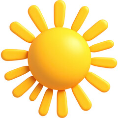 A bright, stylized 3D illustration of the sun, featuring a round orange center surrounded by rectangular sunbeams, creating a playful and minimalistic sun design.