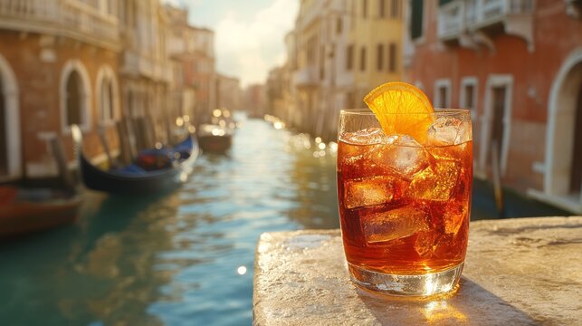 A refreshing cocktail with an ice cube and orange slice garnish. World Cocktail Day - Powered by Adobe