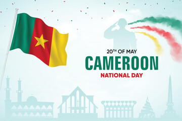 Fototapeta premium Cameroon Flag Waving On Skyline Background. National Day Concept Design Vector Illustration.