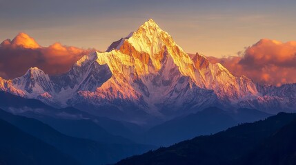 Breathtaking mountain range in golden sunlight. International Mountain Day