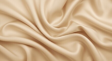 Smooth silk fabric, flowing folds, champagne beige color, luxurious texture, soft sheen, undulating waves, delicate draping, high-resolution detail, studio lighting, close-up photography, fashion text