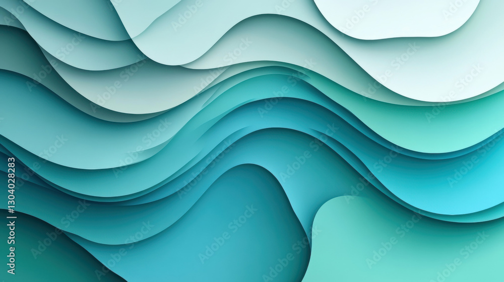 Aufkleber a serene composition of layered waves in shades of teal, creating a soothing visual effect that evok