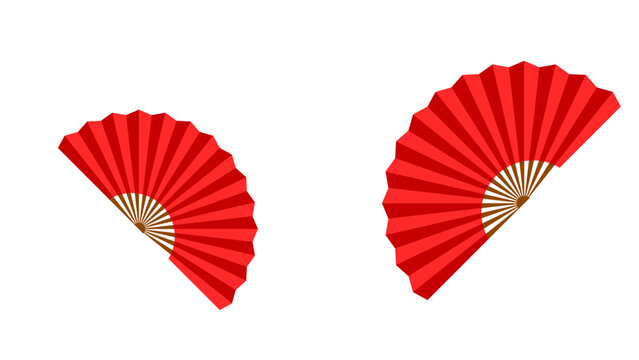 Chinese Japanese traditional folding fan in red and brown colors with white background