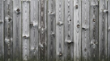 Fototapeta premium A weathered gray wooden fence with interesting knots and grain patterns, offering a rustic and textured background