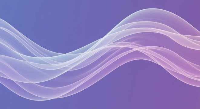 abstract waves, flowing lines, ethereal, translucent, purple background, soft gradients, smooth curves, minimalist, dynamic motion, elegant, pastel colors, wispy, delicate, graceful, harmonious compos