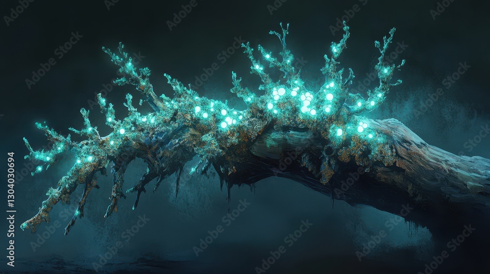 Poster a glowing illuminated branch with a unique and textured appearance