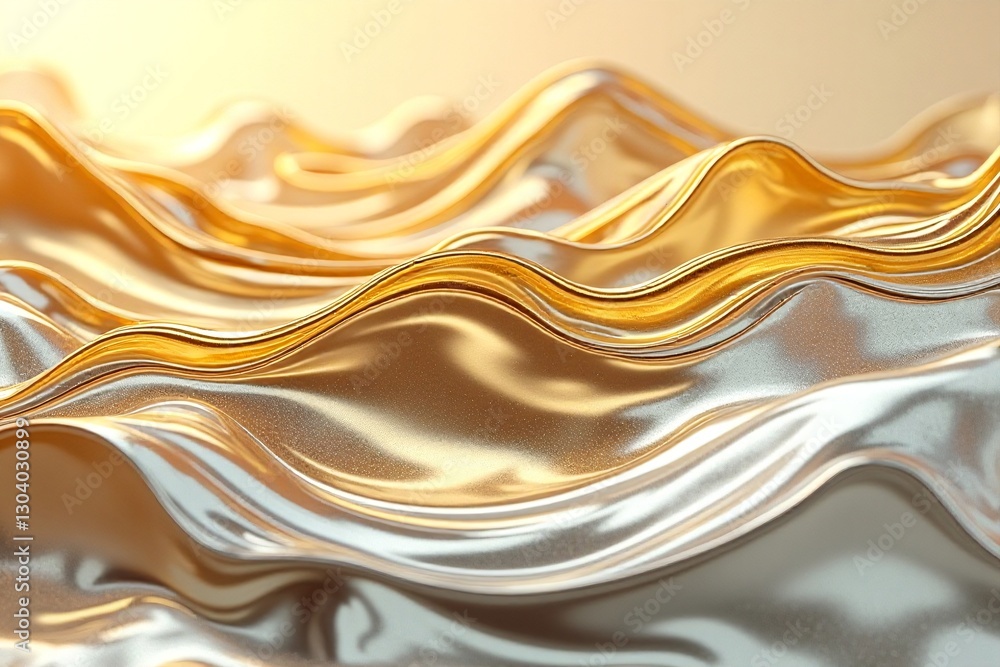 Poster flowing golden fabric texture with soft highlights and depth