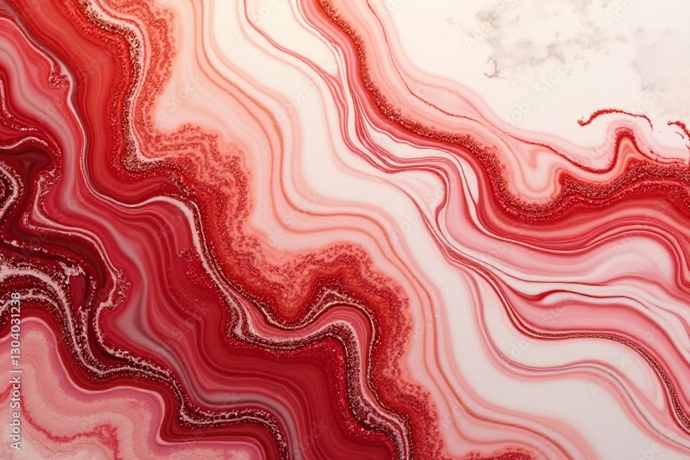 Aufkleber abstract red and white wave patterns on smooth marble surface