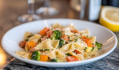 Primavera Bouti Pasta with Roasted Vegetables and Light Cream Sauce, Generative AI