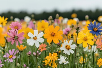 Obraz premium Vibrant wildflowers blooming in a colorful meadow.