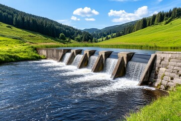 A comparison of an old hydroelectric dam with a modern, more efficient one, symbolizing energy evolution