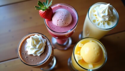 Four Flavored Drinks in Vibrant Colors Representing Variety