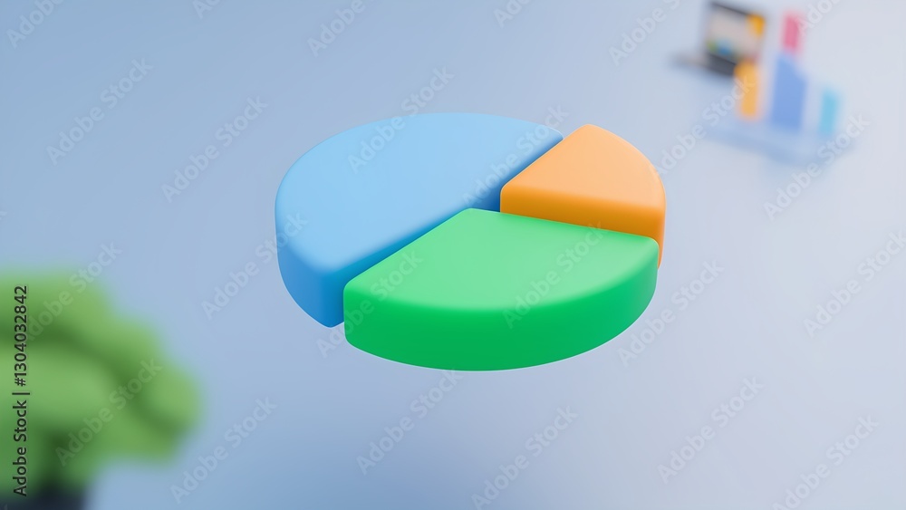 Poster dynamic pie chart representation business workspace 3d visualization professional environment aerial