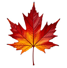 Naklejka premium Vibrant red and orange maple leaf against a white background, symbolizing Canada’s national identity and natural beauty, ideal for Canada Day celebrations.