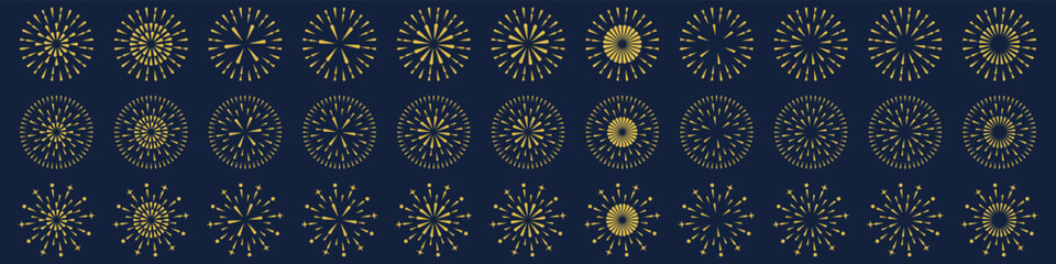 Set of creative fireworks explosion design vectors, ornament fireworks colorful design vector.