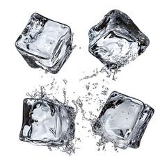Obraz premium Four flying ice cubes cut out, on white or transparent background