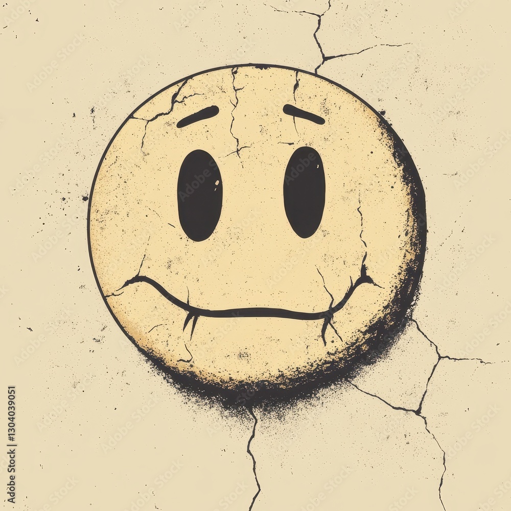 Poster a weathered and distressed smiley face on a textured background