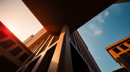 Fototapeta premium Golden Hour Architecture: Dramatic Low-Angle Photography with Dreamy Light