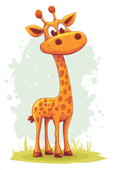 Obraz premium playful cartoon giraffe character with oversized features and cheerful expression, standing in grassy area