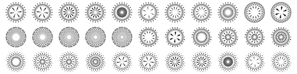 Set of creative fireworks explosion design vectors, ornament fireworks colorful design vector.