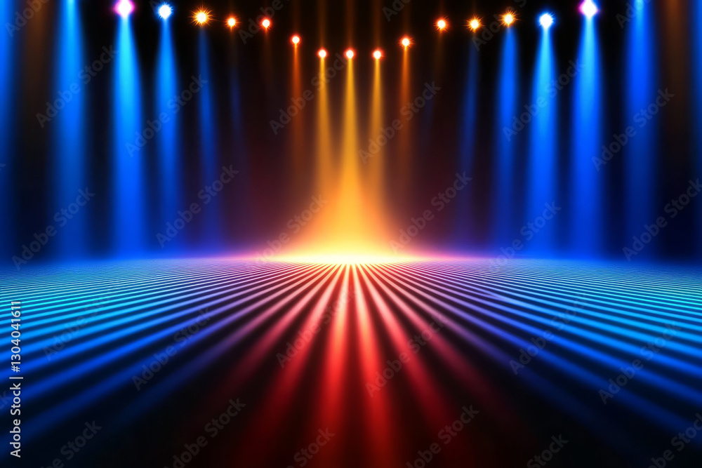 Aufkleber vibrant blue and red light rays create dynamic stage background with shadows