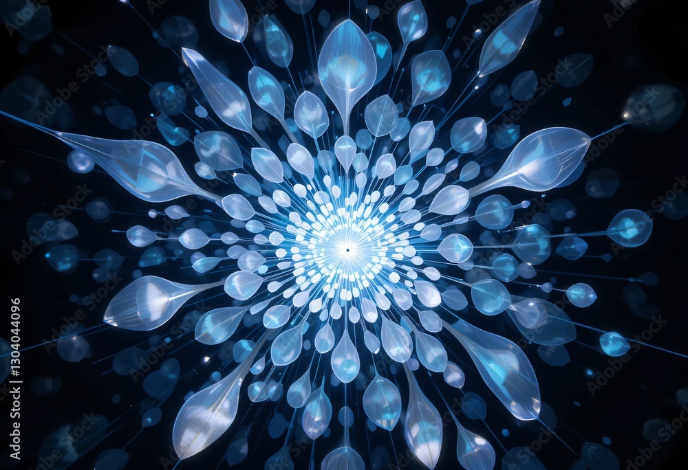 Leinwandbilder abstract radiance, digital bloom. blue and white petals expand from a luminous core, creating a tran
