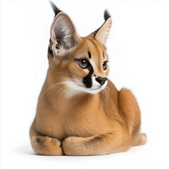 Obraz premium Caracal Cat Sitting Isolated on White Background 