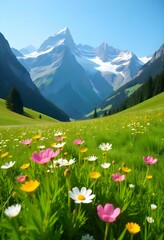 Fototapeta premium alpine meadow with flowers