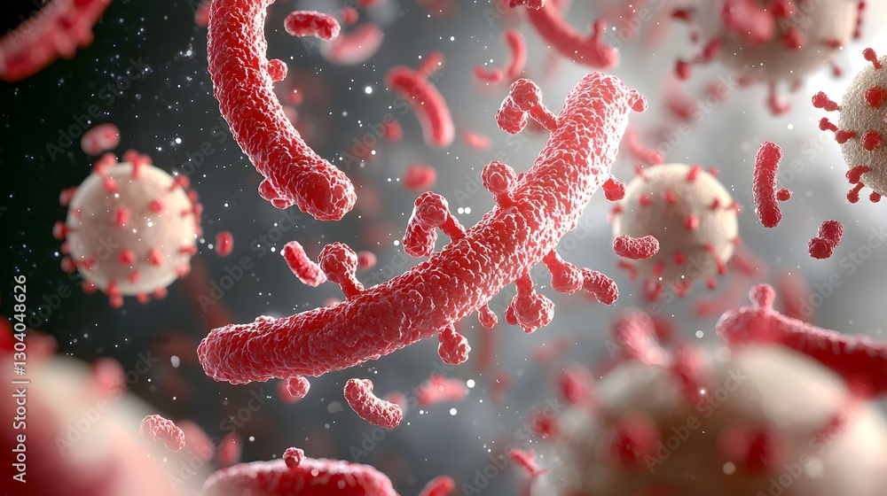 Aufkleber High detail microscopic rendering of Group A Streptococcus bacteria the primary pathogenic cause of scarlet fever a highly contagious illness characterized by a distinctive red rash