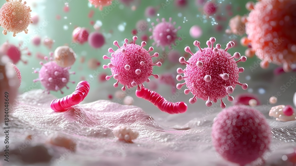 Aufkleber Highly Detailed and Vivid Scientific Rendering of a Microscopic View of Group A Streptococcus Bacteria the Primary Causative Agent of Scarlet Fever Shown in a Vibrant and Intricate Organic Pattern