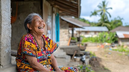 Joyful Laugh of an Elderly Pacific Islander Woman with Captivating Enthusiasm and Radiating Positive Energy