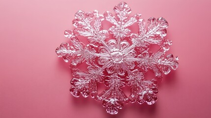 Fototapeta premium Detailed Crystal Snowflake on Pink Background