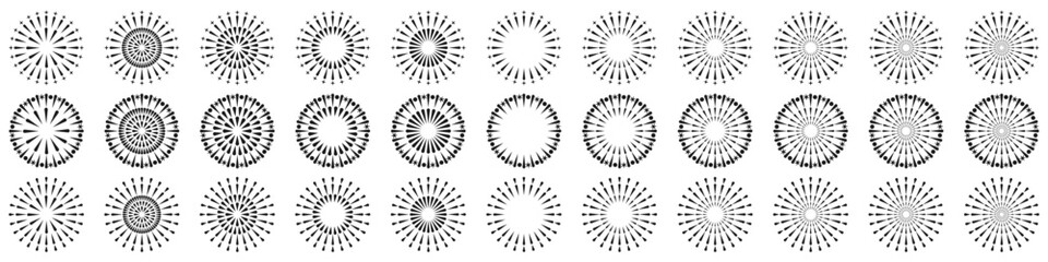 Set of creative fireworks explosion design vectors, ornament fireworks colorful design vector.