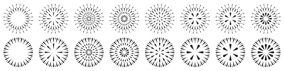 Set of creative fireworks explosion design vectors, ornament fireworks colorful design vector.